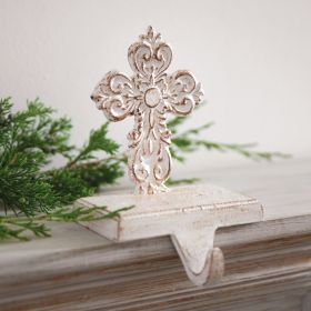 Rustic Cast Iron Christmas Stocking Holder - Cross Design