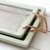 Set of Two Jade Galvanized Trays with Rope Handles