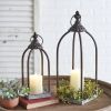 Set of Two Mixed Metal Open Lanterns