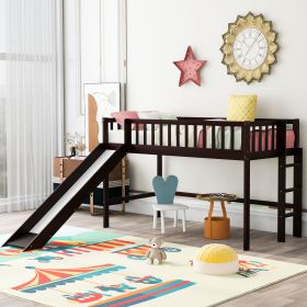 Twin Size Low Loft Bed with Ladder and Slide, Espresso(OLD SKU:WF196418AAP)